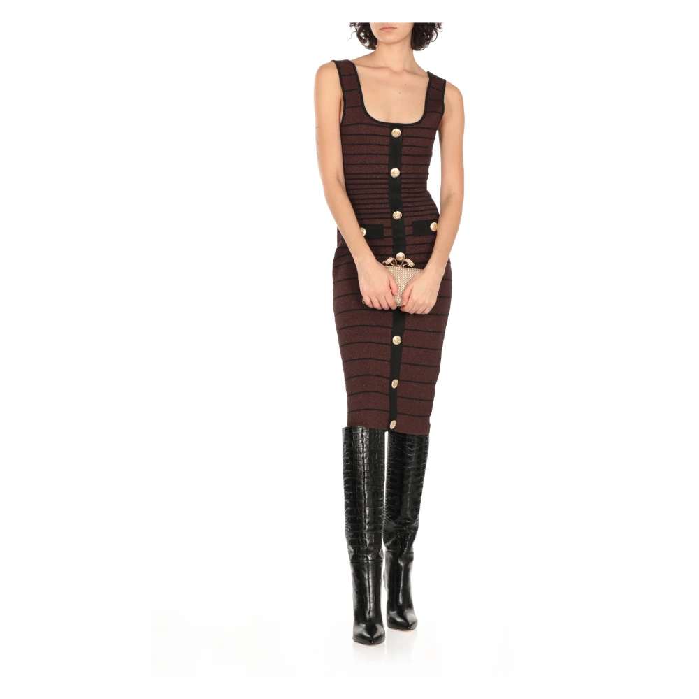Retrofête Bruine Lurex Jurk met Bandjes Brown Dames