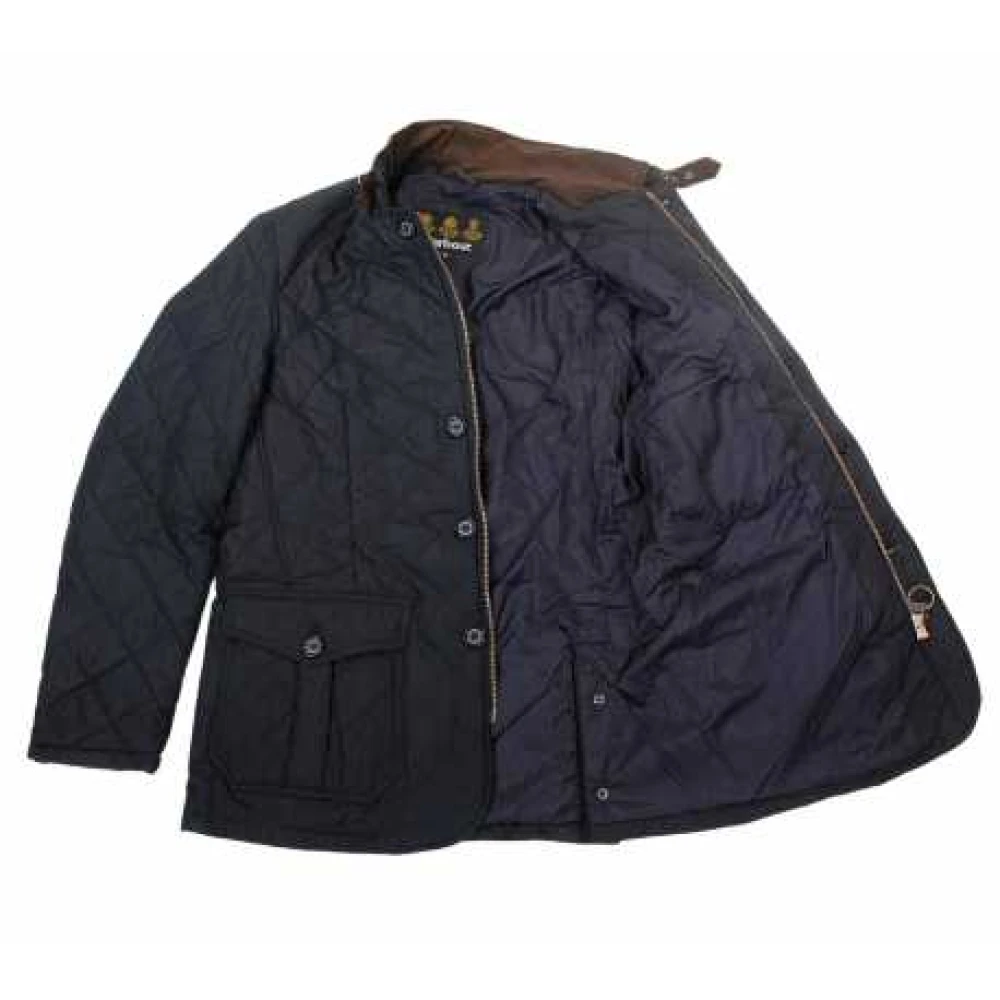 Barbour Navy Gewatteerd Jack Hoge Kraag Achtersplitten Blue Heren