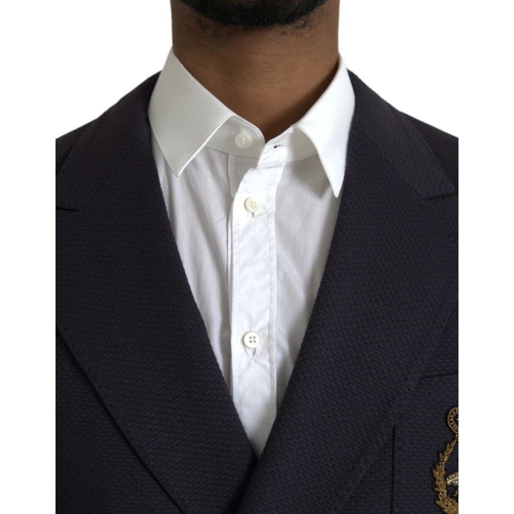 Dolce & Gabbana Navy Crown Bee Double-Breasted Blazer Blue Heren