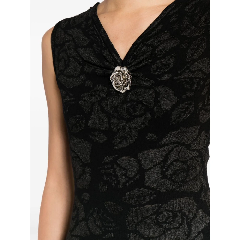 Blumarine Zwarte mouwloze jurk met broche detail Black Dames