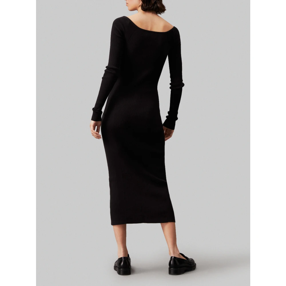 Calvin Klein Jeans Zwarte Biologisch Katoen V-Hals Jurk Black Dames