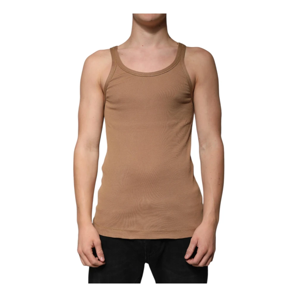 Dolce & Gabbana Bruine Katoenen Tanktop met Logo Brown Heren