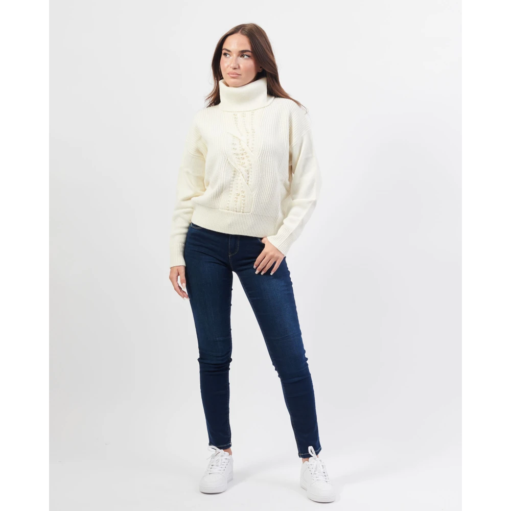Fracomina Trui met hoge hals en applicaties aan de voorkant Beige Dames