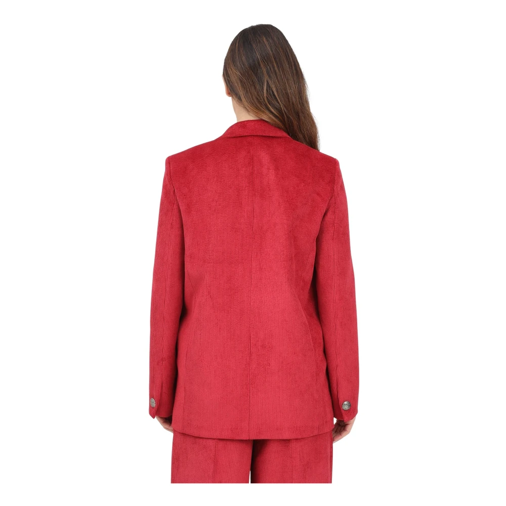 ViCOLO Bourgondische Fluwelen Double-Breasted Jas Red Dames