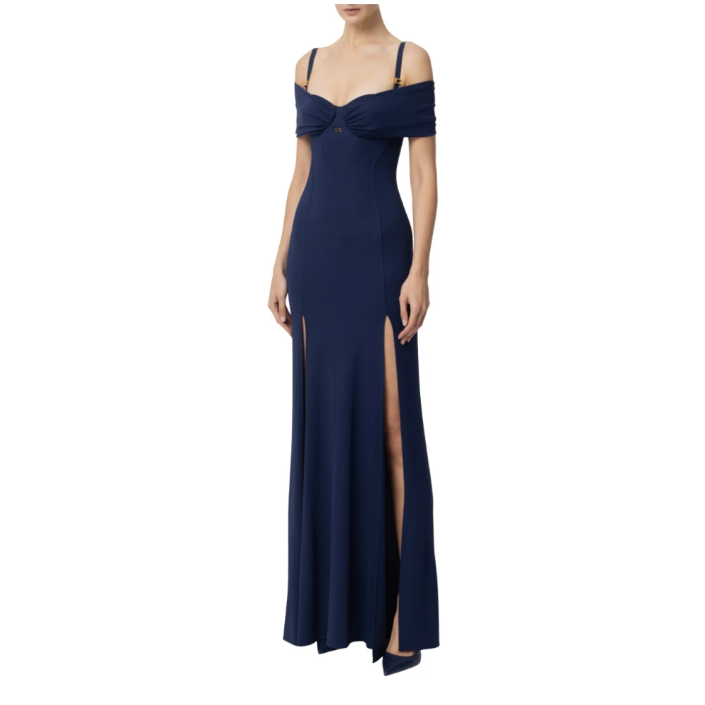 Elisabetta Franchi Blue Maxi Dresses, Female, L, Evening Dress With Corset Style