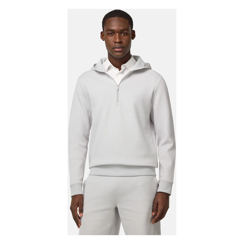 Boggi Milano Half-Zip Hoodie in Lightweight Scuba Gray Heren