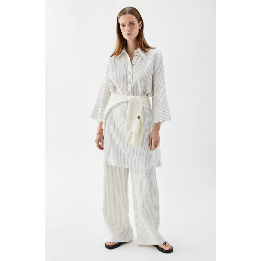 Busnel Ninette Gestreepte Jurk Beige Dames