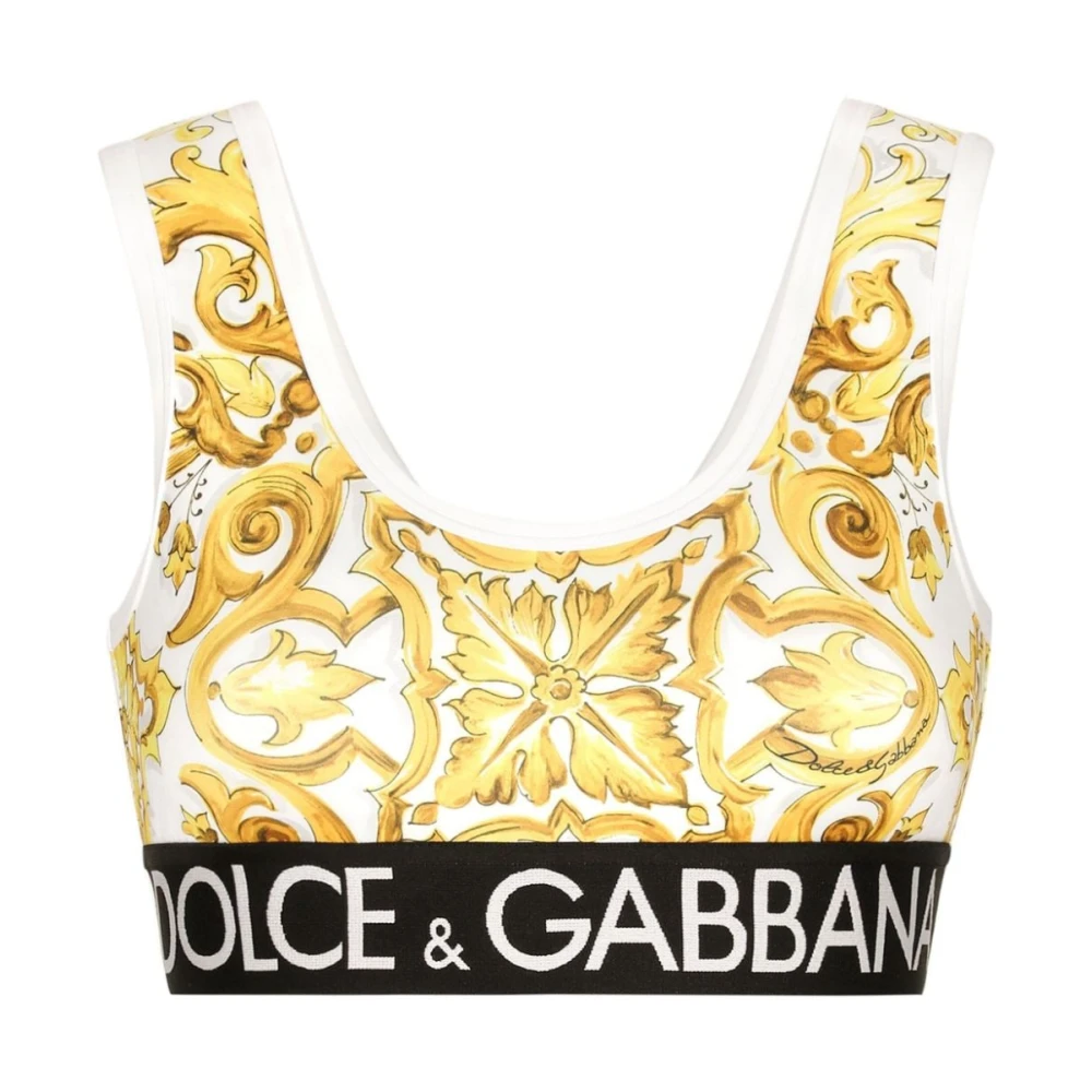 Dolce & Gabbana Majolica Print Crop Top Yellow, Dam