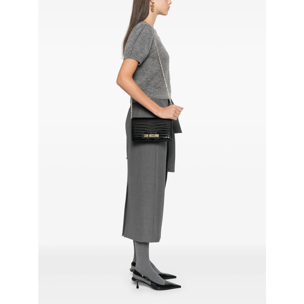 Love Moschino Zwarte Krokodil Logo Schoudertas Black Dames