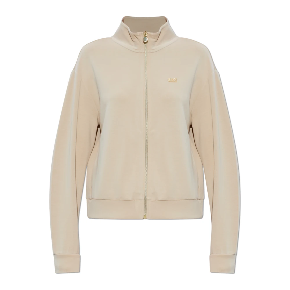 Emporio Armani Ea7 Vrouw Beige Sweatshirt Met Ritssluiting En Logo