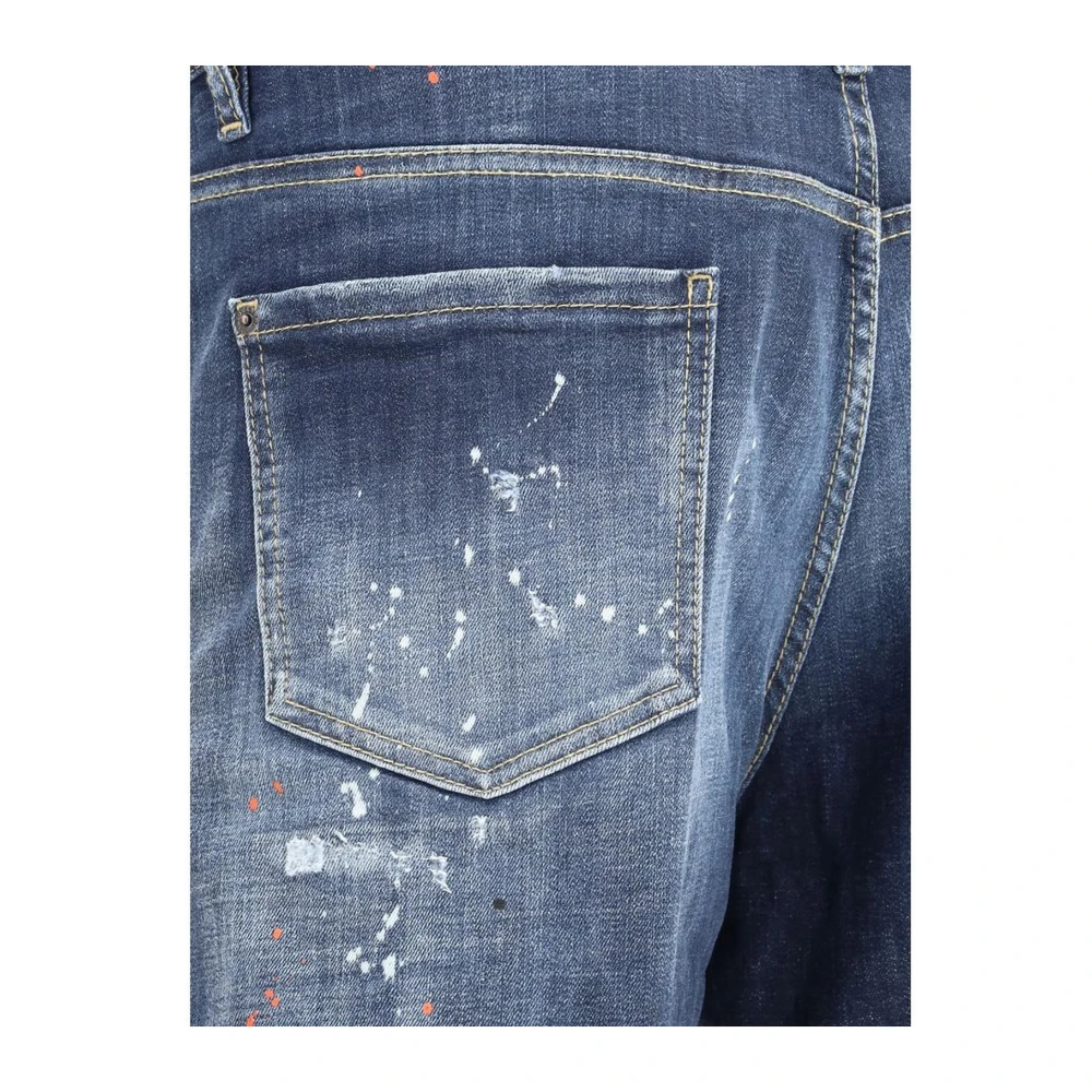 Dsquared2 Vintage Marine Denim Shorts met Leren Details Blue Heren