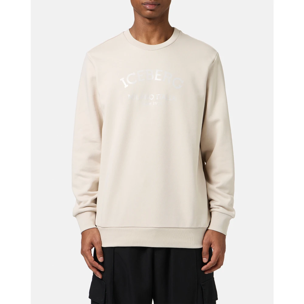 Iceberg Poeder witte crewneck slim fit sweatshirt met logo Beige Heren