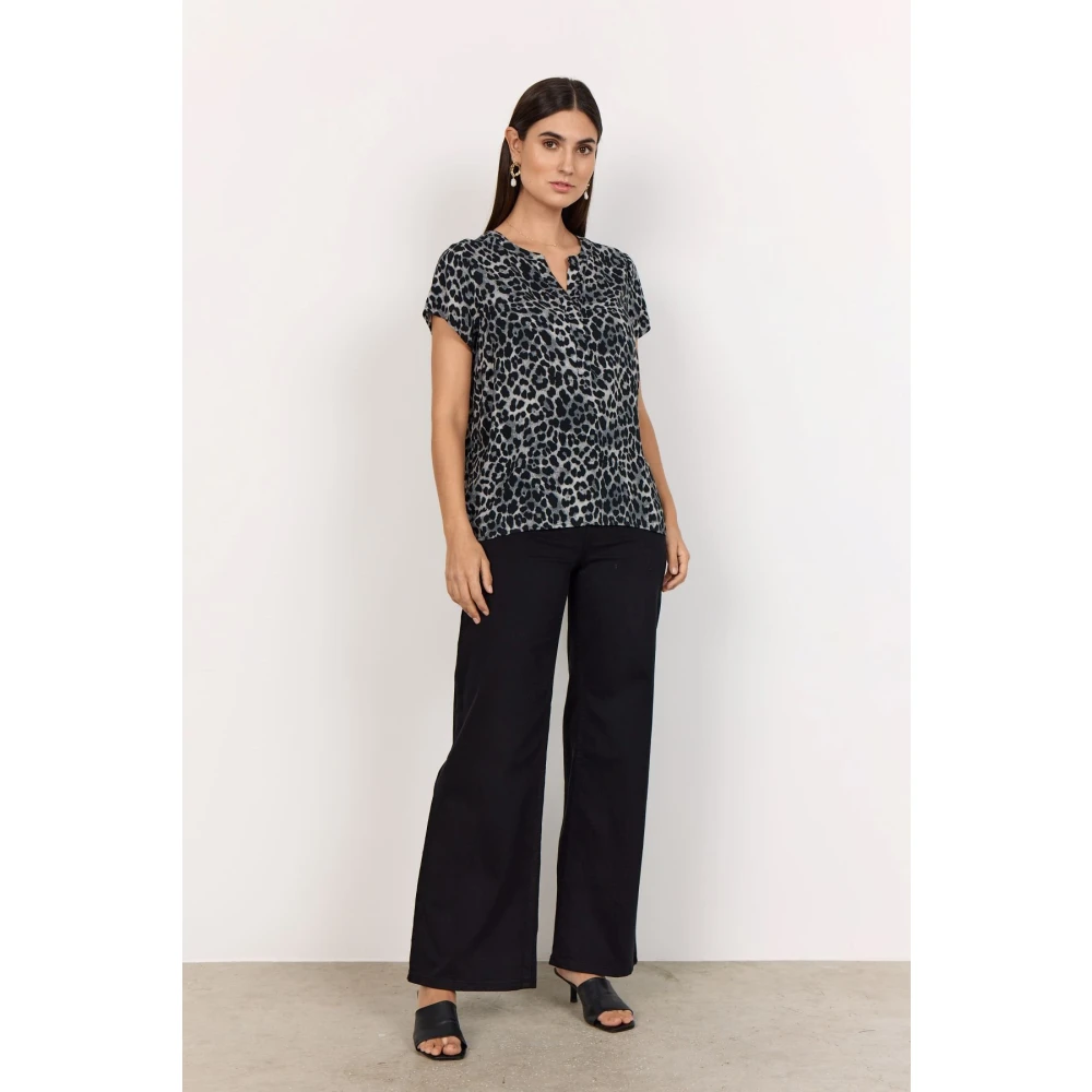 Soyaconcept Luipaardprint V-hals Shirt Black Dames