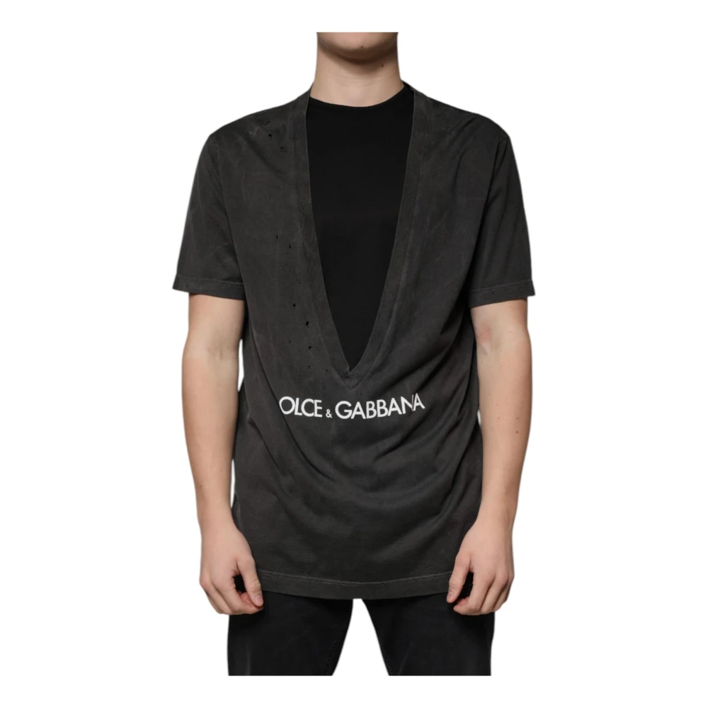 Dolce & Gabbana Zwarte Katoenen Crew Neck T-shirt Black Heren