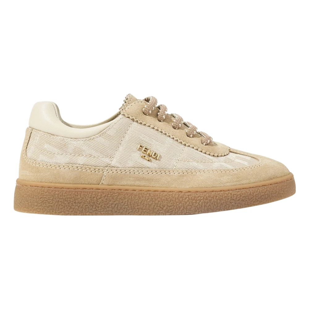Fendi Unisex Kids Beige Leather Logo Trainers - Kids Sneakers - 26 Eu - Kids