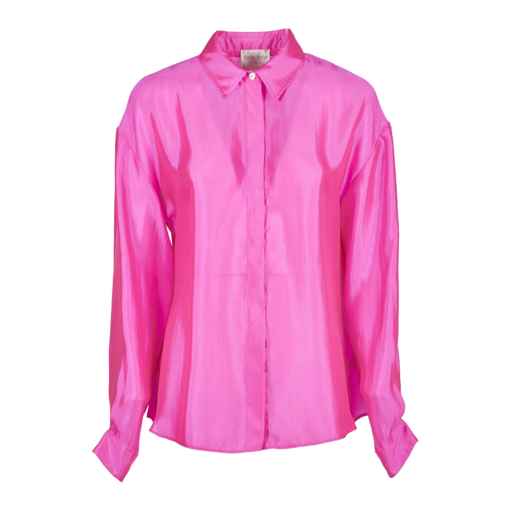 Forte Glanzende Fuchsia Zijden Overhemd met Puntige Kraag Pink Dames
