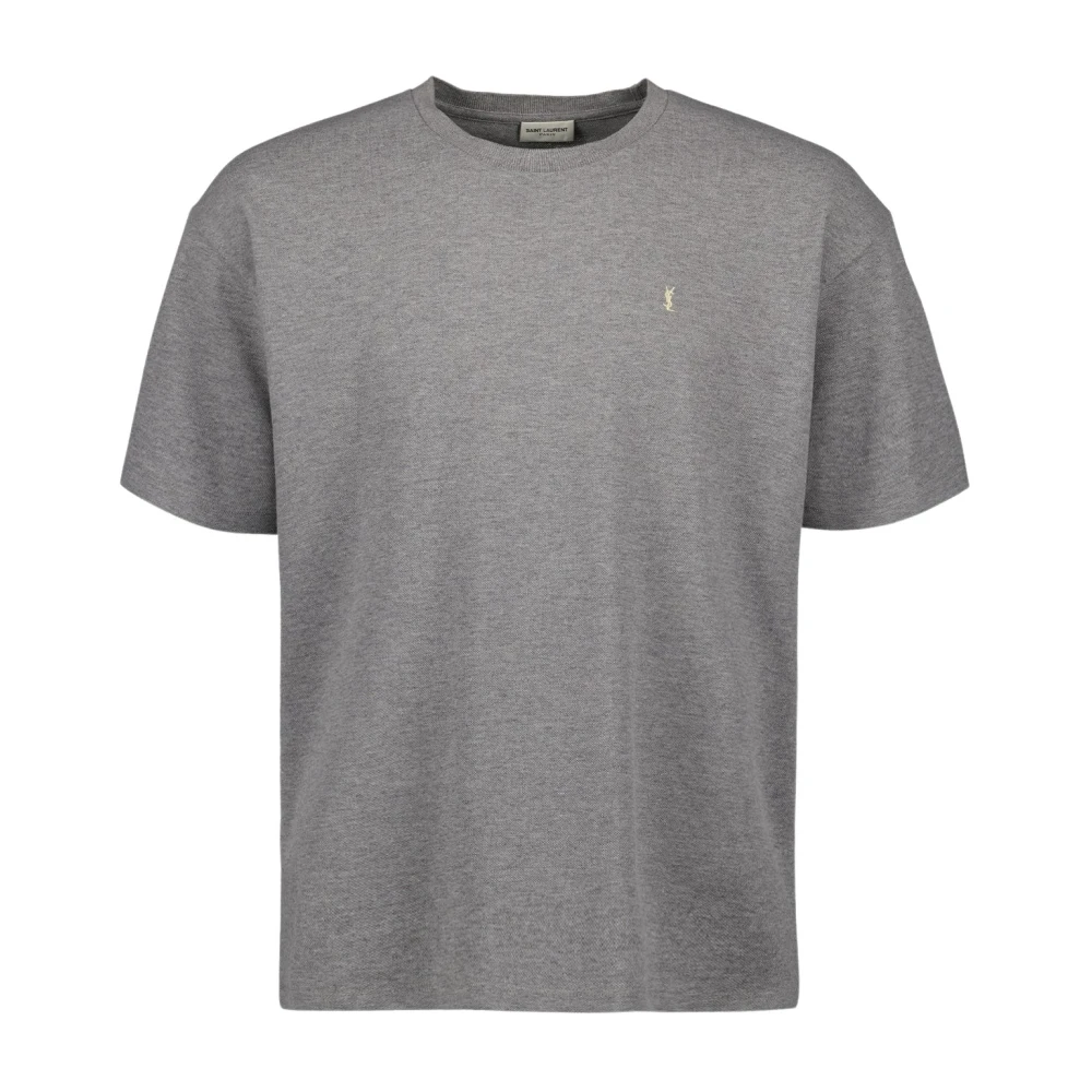Saint Laurent Geborduurd Logo Katoenen T-shirt Gray Heren