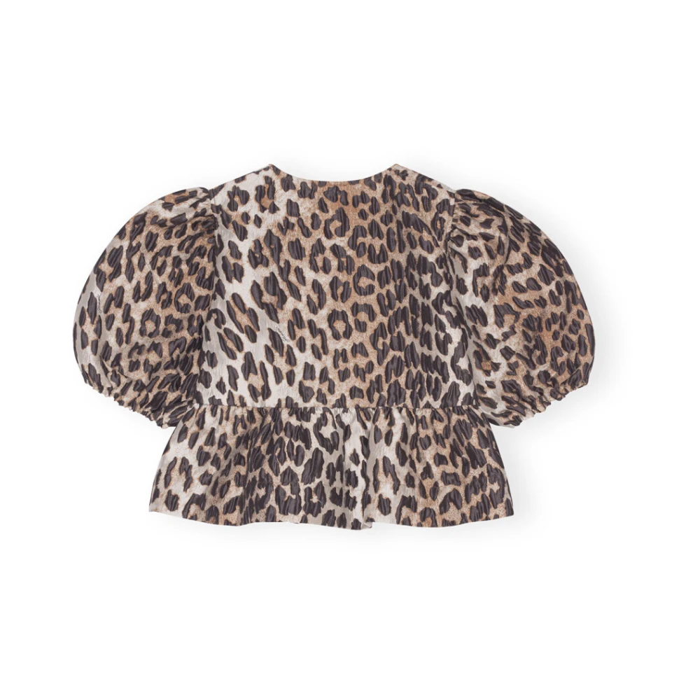 Ganni 3D luipaard jacquard peplum blouse Multicolor Dames
