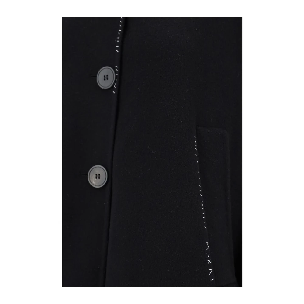 Marni Geribbelde Revers Wollen Jas met Contraststiksels Black Dames