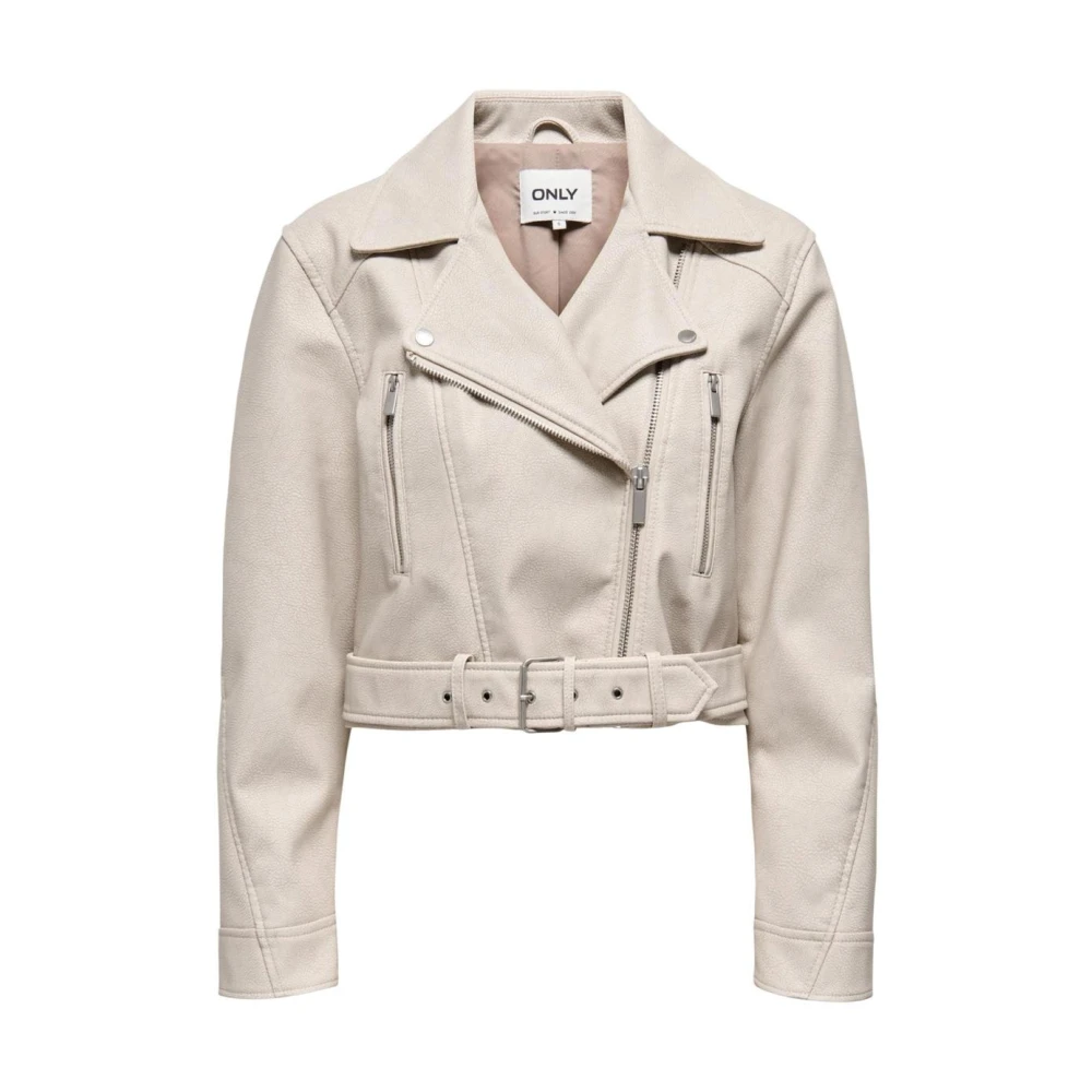 Only Women's Beige Lapel Collar V-Neck Long Sleeve Blazer With Zip Fastening