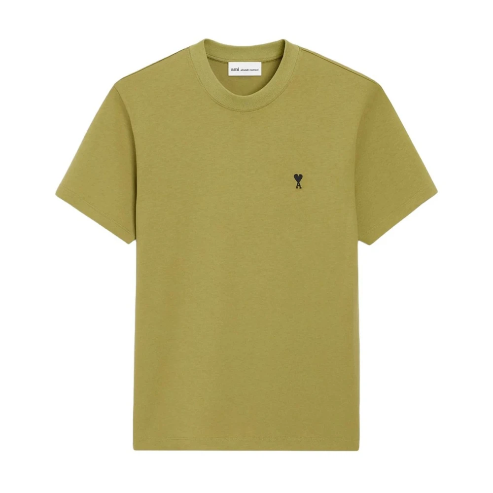 Ami Paris Men's Green T-Shirts, S, Ami De Coeur T-Shirt In Lightweight Cotton Jersey