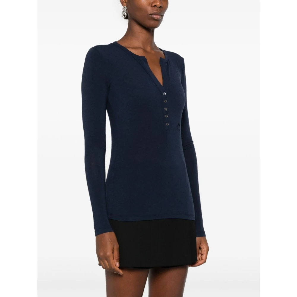 pinko Blauwe Trui met V-hals en Geborduurd Logo Blue Dames