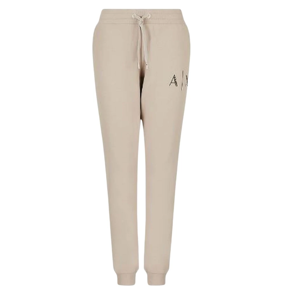 Armani Exchange Beige Sweatpants, Female, L, Sporty Cotton Joggers Elastic Waistband Logo