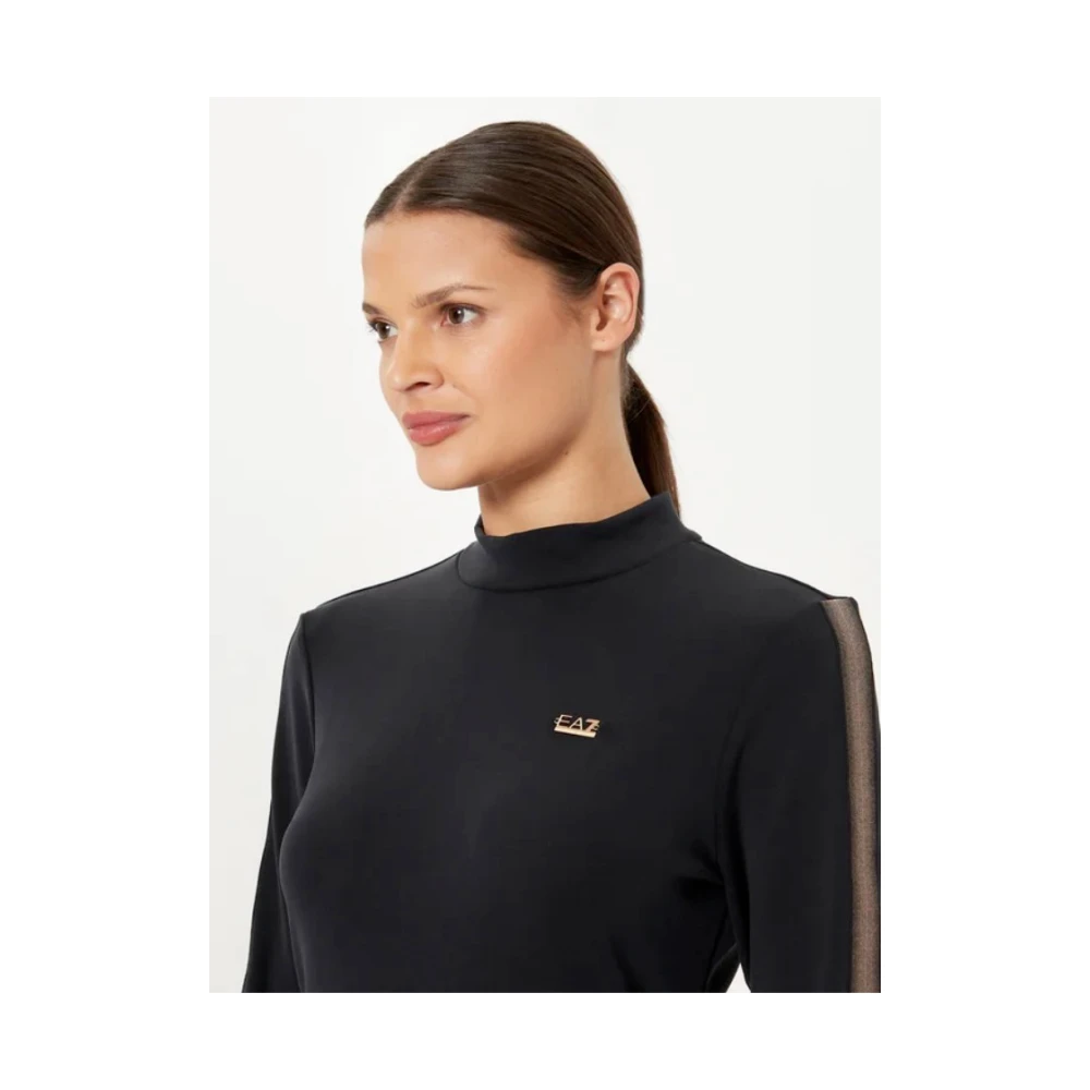 Emporio Armani EA7 Zwarte Jersey Jurk met Hoge Kraag Black Dames
