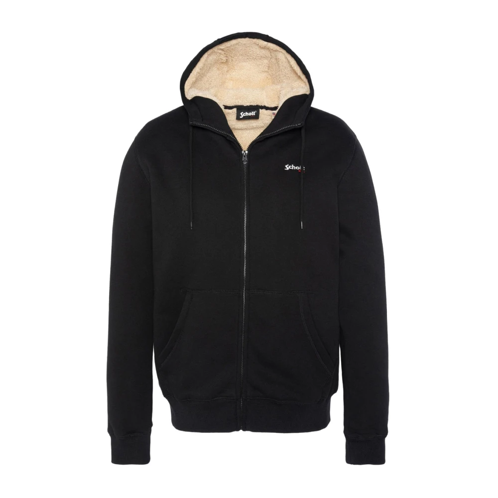 Schott NYC Zwarte hoodie met geborduurd logo Black Heren