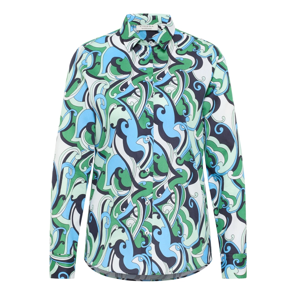 Eterna Veelzijdige Satijnen Blouse met Highlight Print Green Dames