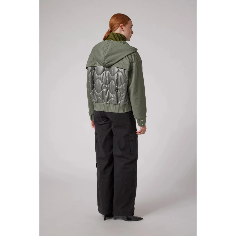 Parajumpers Hybride Hoodie Patchwork Fleece Green Dames