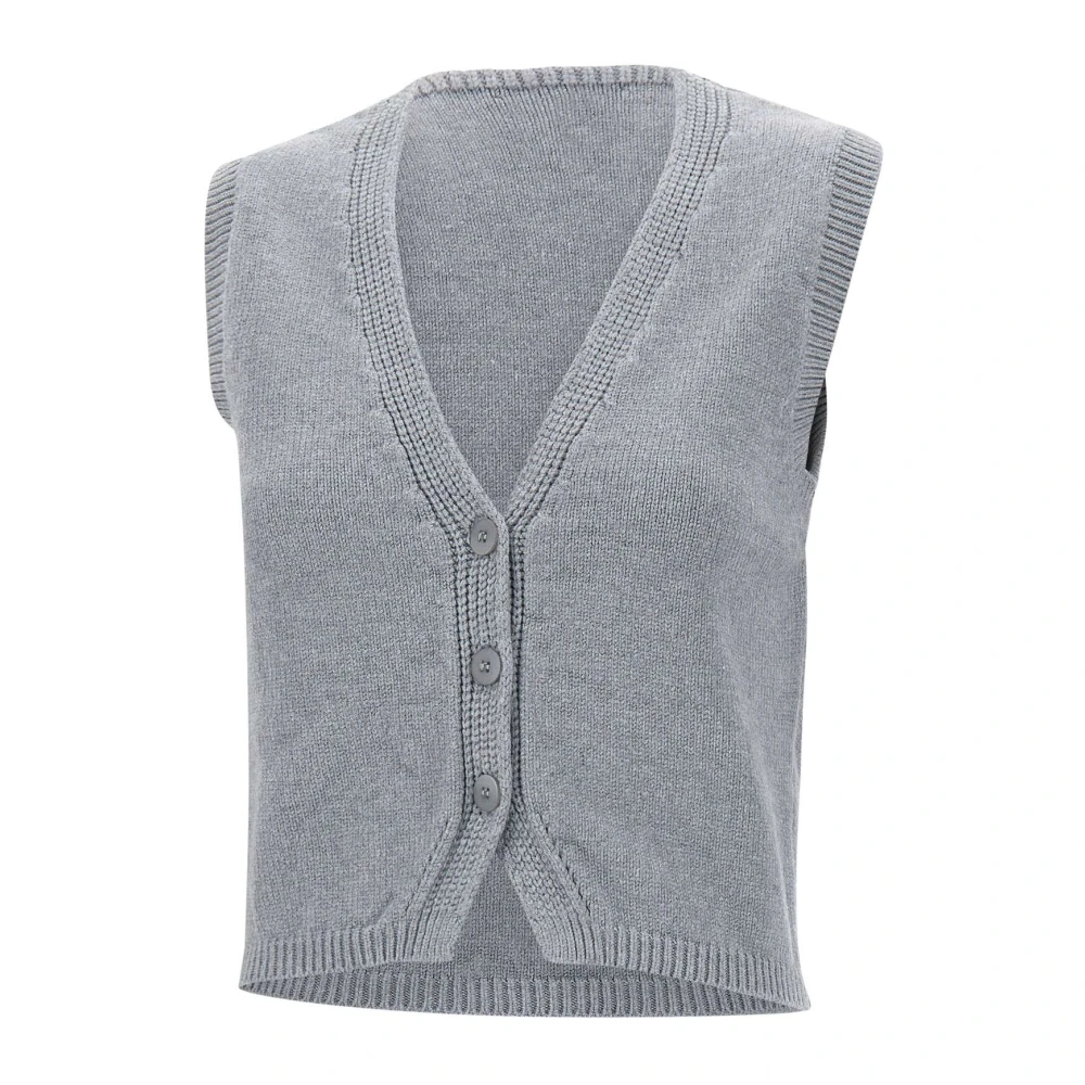 Kaos Grijze Gebreide Gilet V-Hals Trui Gray Dames