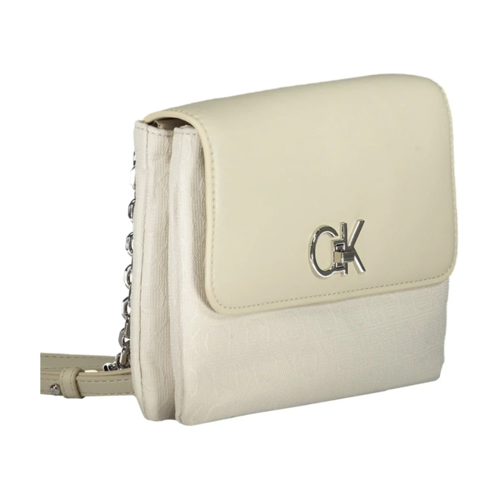 Calvin Klein Beige Schoudertas met Kettinghengsel Beige Dames