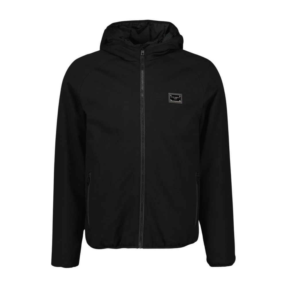 Dolce & Gabbana Men's Black Logo Plaque Windbreaker Jacket