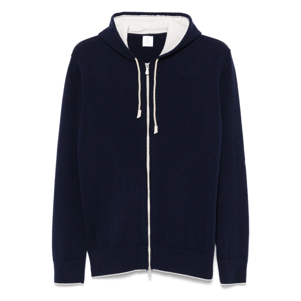 Eleventy Lyxig Cashmere Dragkedja Hoodie Blue, Herr