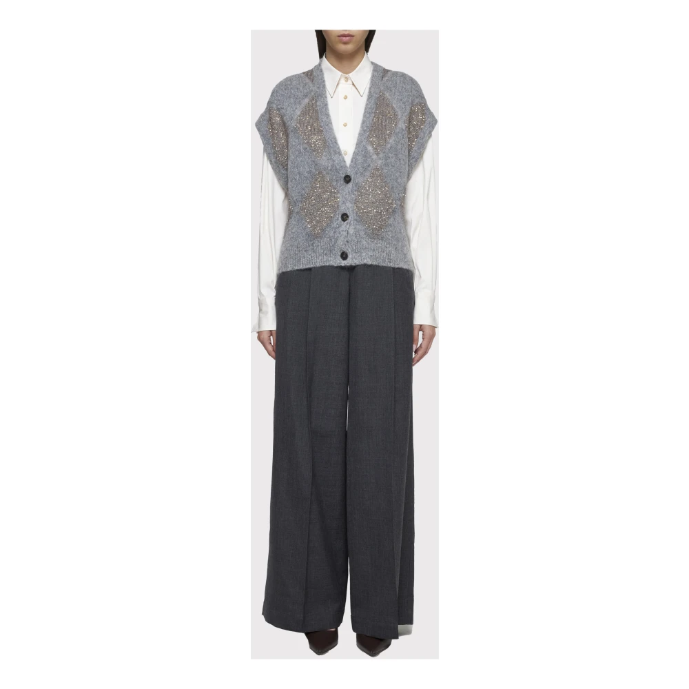 BRUNELLO CUCINELLI Argyle Wol Mohair Vest Multicolor Dames