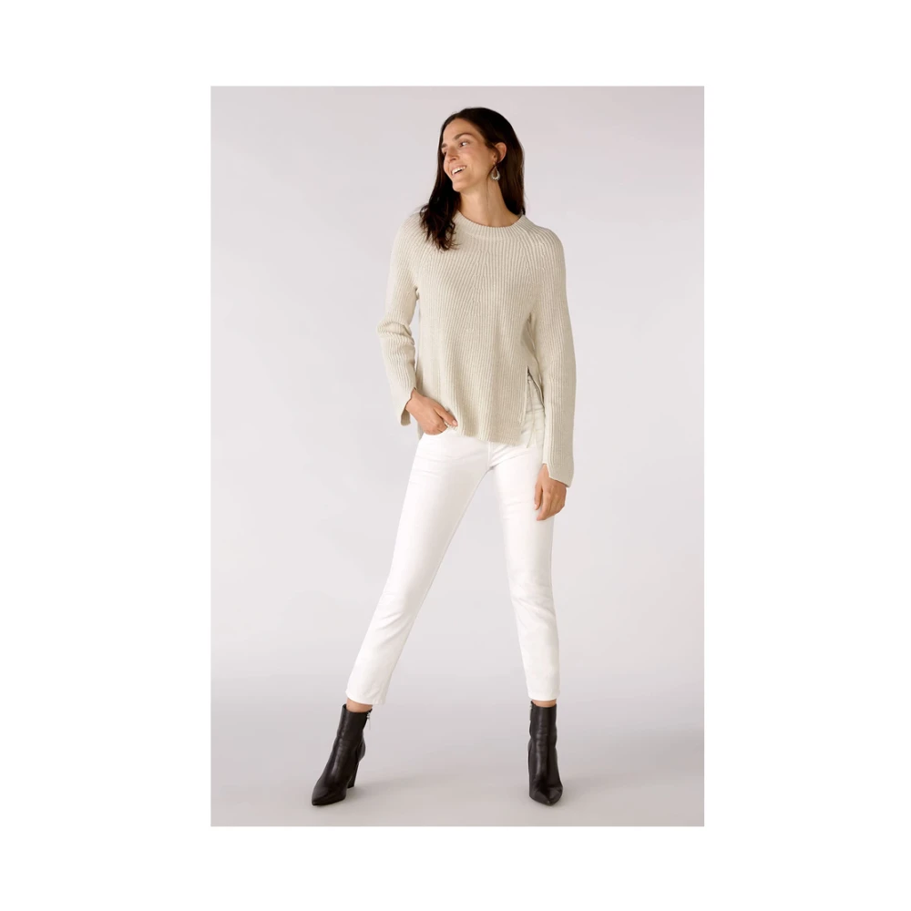 Oui Ritssluiting Pullover Lounge Homewear Beige Dames