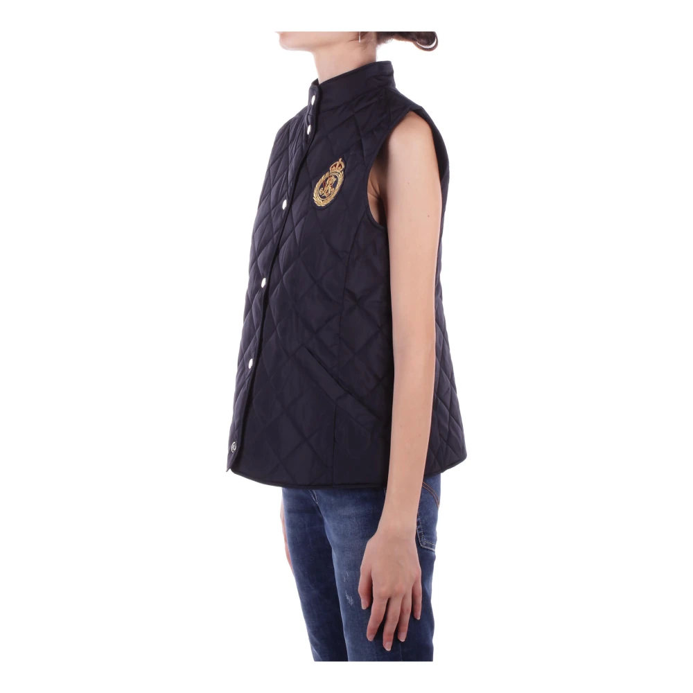 Ralph Lauren Blauw Logo Voorkant Knoop Jas Blue Dames
