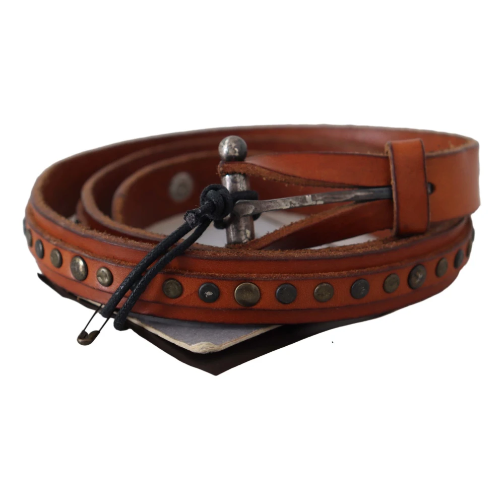 Ermanno Scervino Women's Brown Belts, 85 Cm, Genuine Leather Rustic Silver Buckle Belt