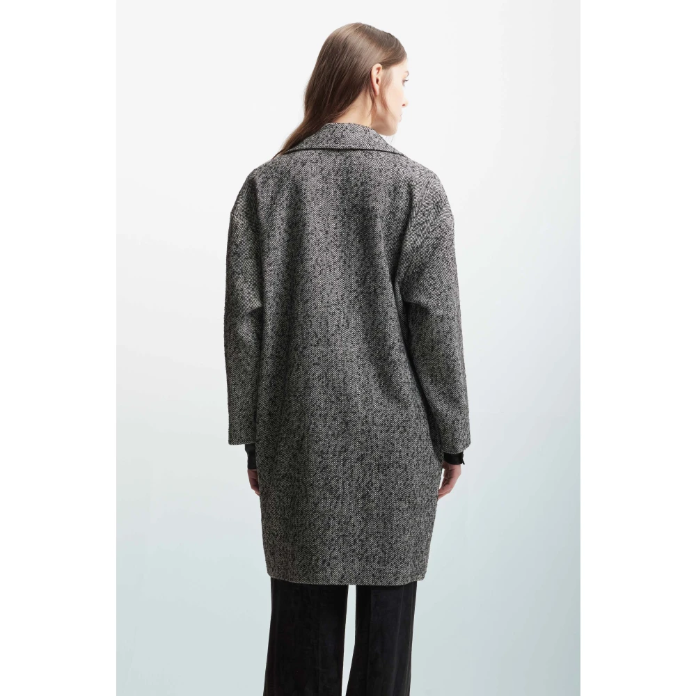 Kocca Herringbone Double-Breasted Jas Revers Kraag Black Dames