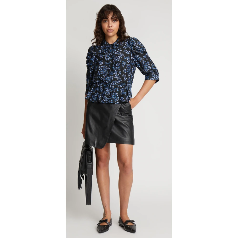 Munthe Blauwe Zijden Pofmouw Top Blue Dames