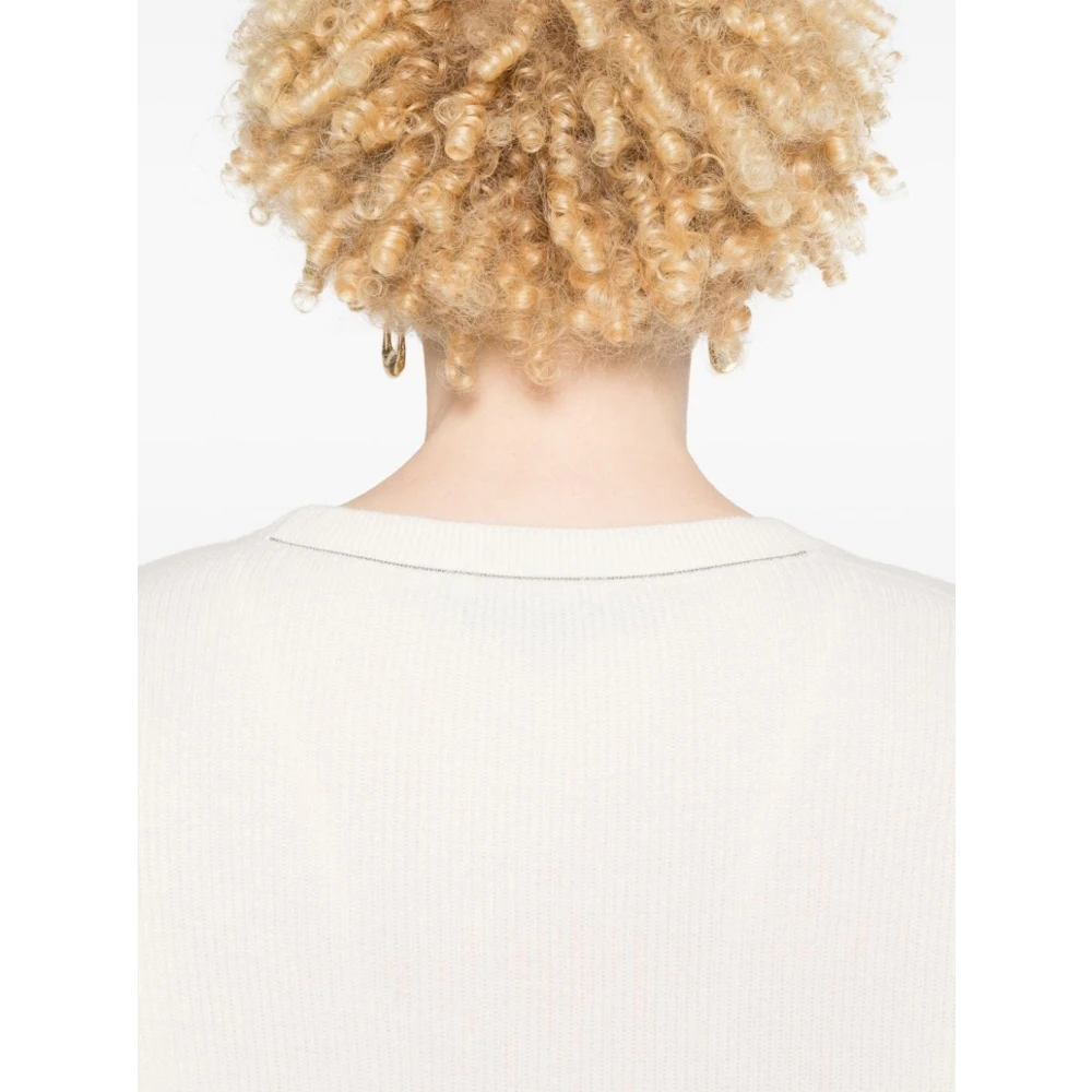 BRUNELLO CUCINELLI Luxe Cashmere Gebreide Trui Beige White Dames