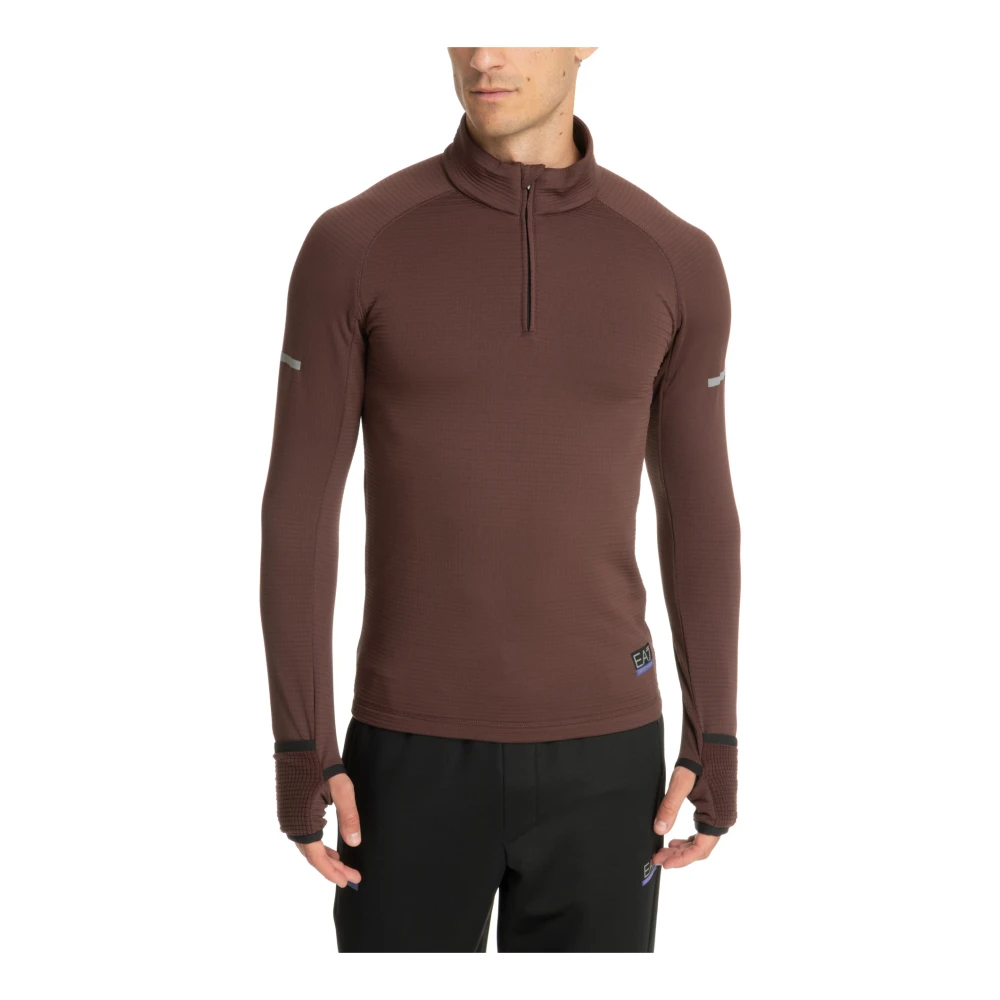 Emporio Armani EA7 Effen Logo Rits Sweater Brown Heren