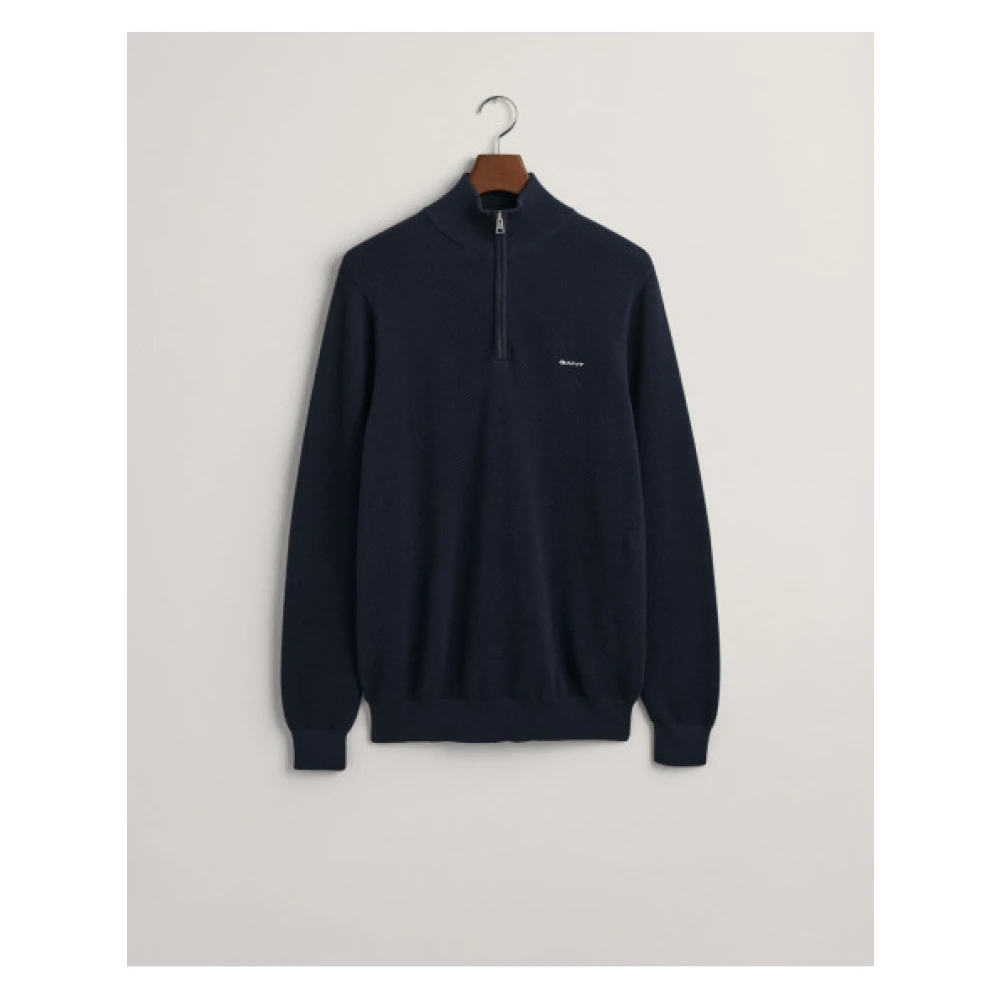 Gant Klassieke Katoenen Piqué Half-Zip Trui Blue Heren
