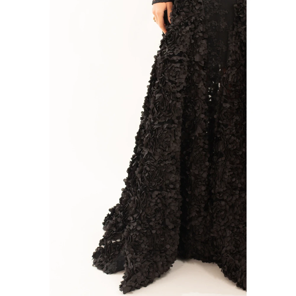 Babylon Quilted Petals Sheer Top Dress Black Dames