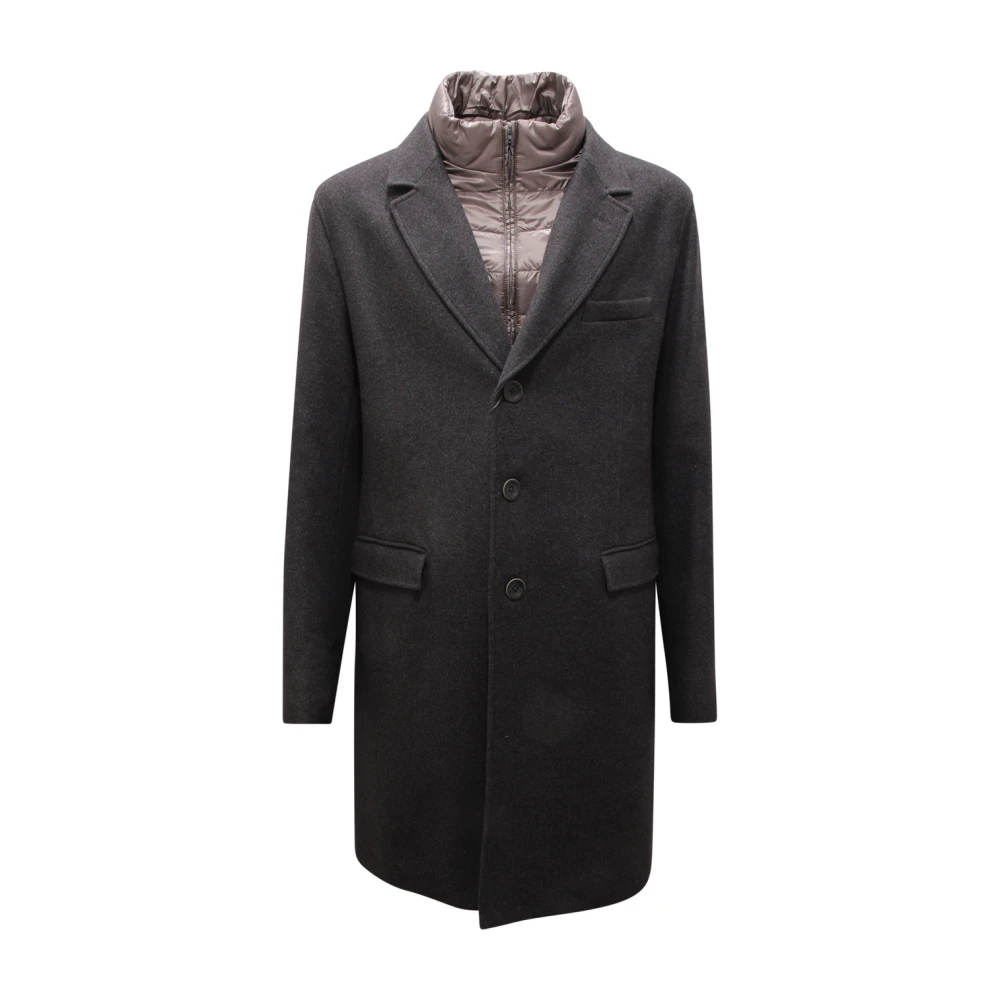 Herno Uomo Grigio Cappotto In Lana Con Interno Removibile Doppiopetto