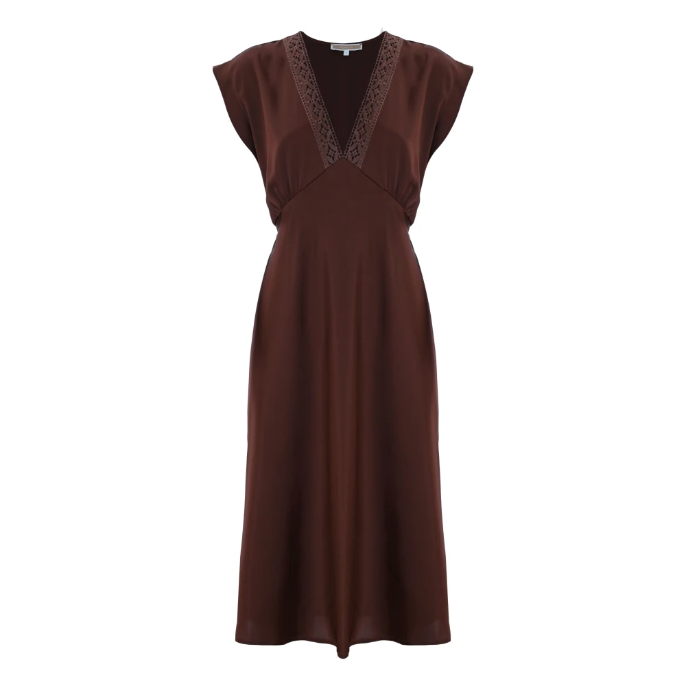 Kocca Midi jurk met V-hals en kanten details Brown Dames