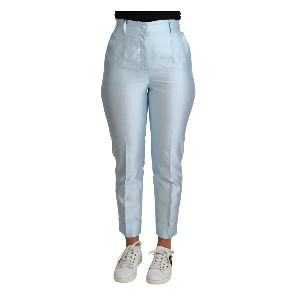 Dolce & Gabbana Women's Blue Light High-Waisted Silk Chinos - Chinos - Xs- Trousers