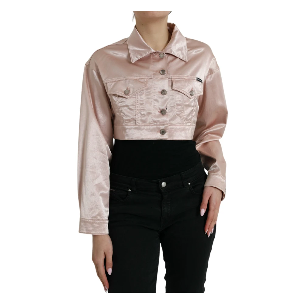 Dolce & Gabbana Women's Pink Light Jackets, Xs, Cropped Denim Jacket
