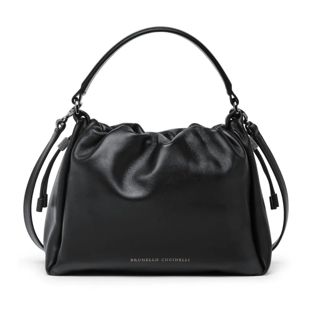 BRUNELLO CUCINELLI Zwarte leren handtas met Monile-details Black Dames